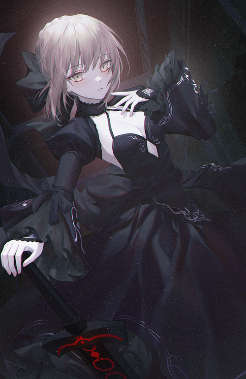 Saber Alter from Fate/Grand Order in a black dress