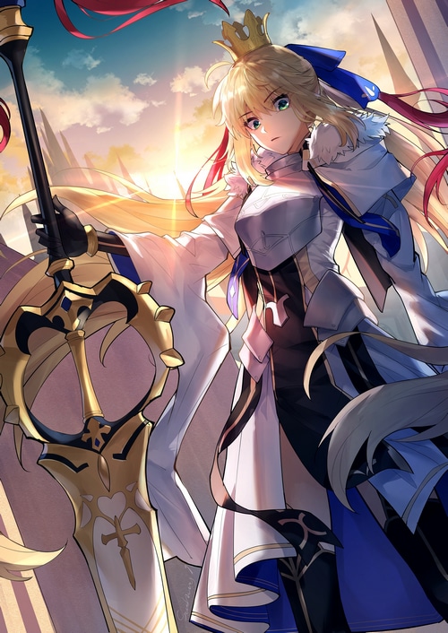 Artoria Caster from Fate/Grand Order holding a large sword