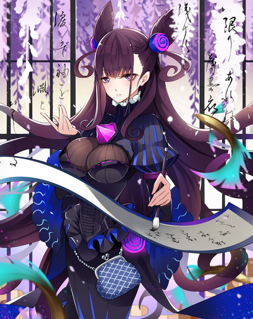 Murasaki Shikibu writing with a brush in Fate/Grand Order fan art