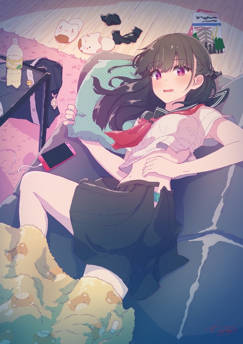 Girl in Sailor Uniform Relaxing on Couch