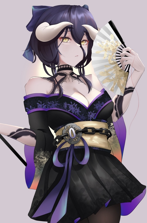 Albedo from Overlord holding a fan