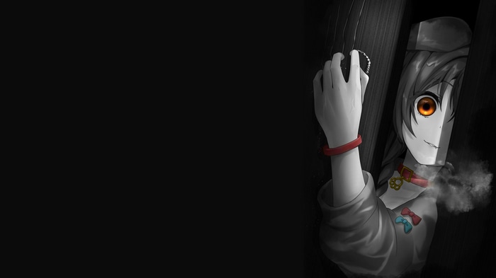 Anime girl with selective coloring and collar