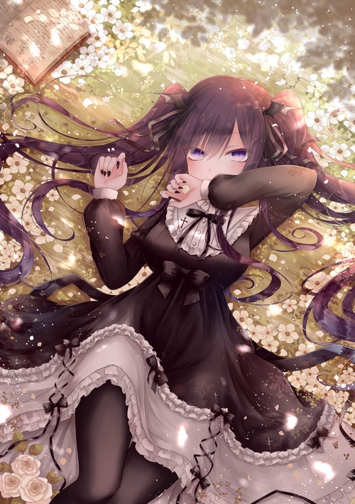 Gothic Girl with Purple Eyes and Pigtails