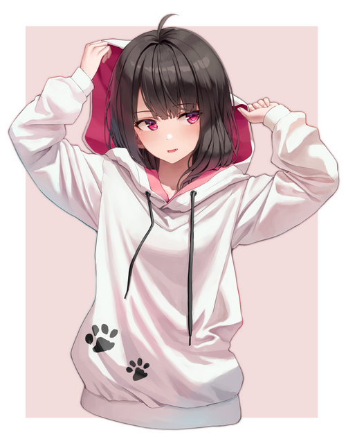 Anime girl with red eyes wearing a hoodie