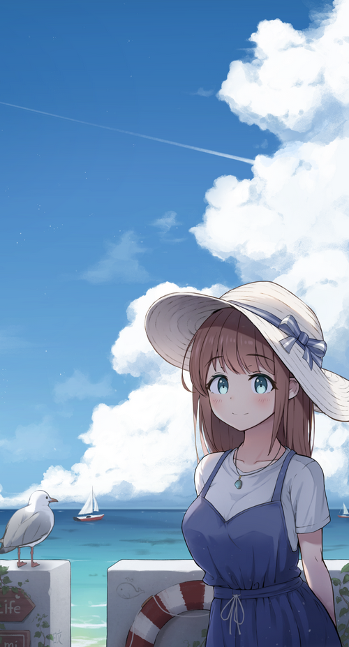 Girl in a Hat by the Sea