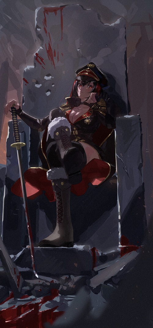 Fan art of a woman in military uniform on a throne