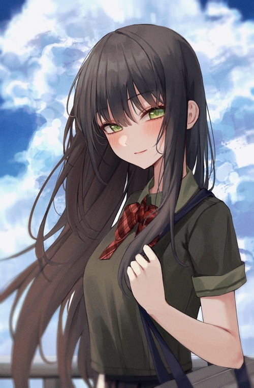 Anime girl with green eyes and dark hair