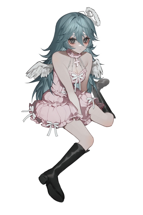 Anime girl with green hair and wings