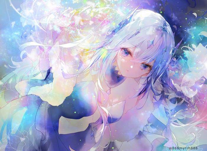 Anime girl with white hair and blue eyes