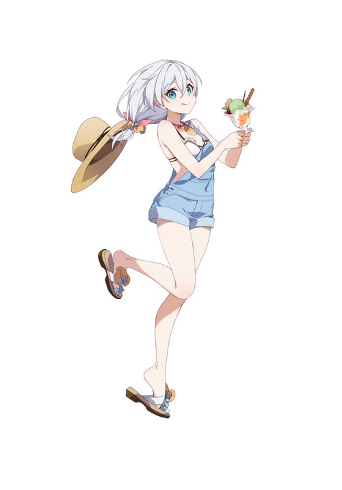 Kiana Kaslana with a summer hat and ice cream