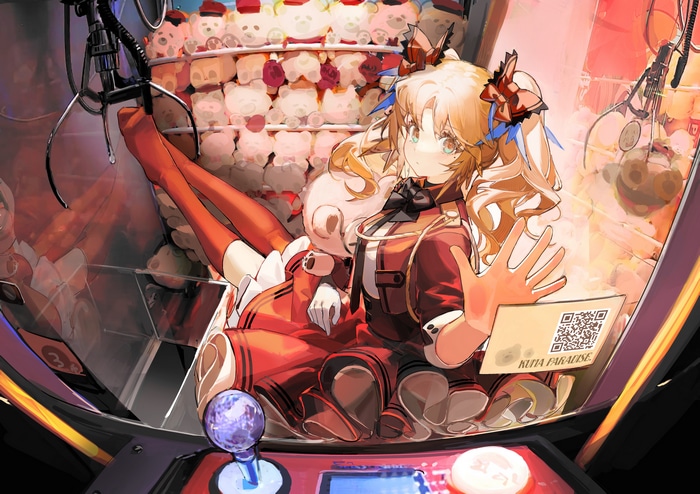 Anime girl in a claw machine with Arknights theme