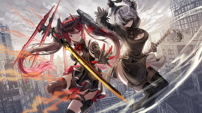 Lucia and 2B from Nier: Automata Crossover