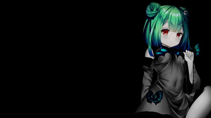 Uruha Rushia with green hair and red eyes