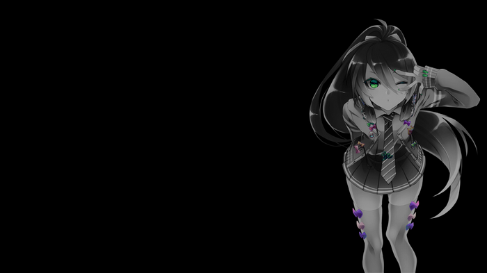 Anime girl with selective coloring on black background
