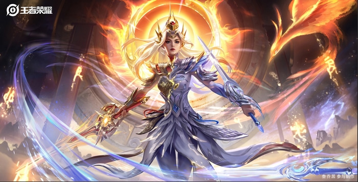 Warrior Woman with Fire and Water Elements