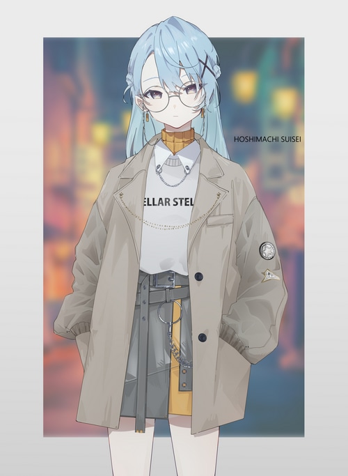 Hoshimachi Suisei in stylish outfit