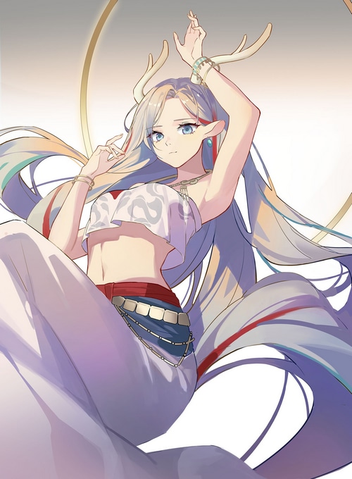 Anime girl with antlers and blue eyes