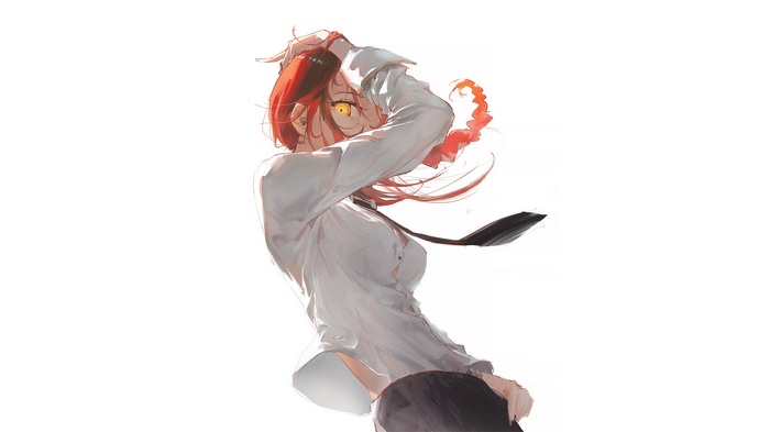 Makima from Chainsaw Man in a white shirt and tie