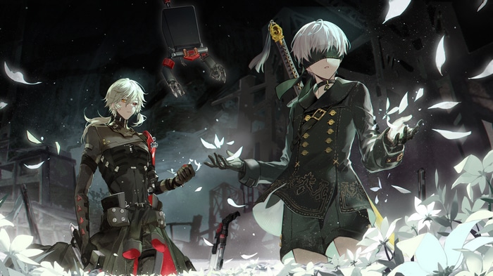 Nier: Automata characters with white flowers