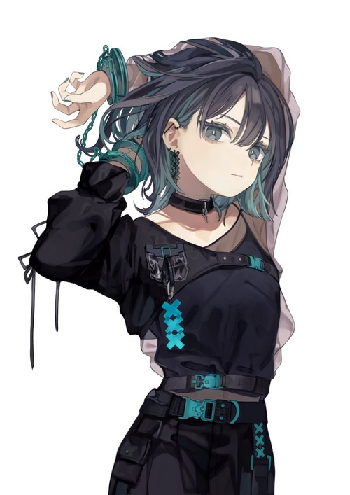 Anime girl with multi-colored hair and chains