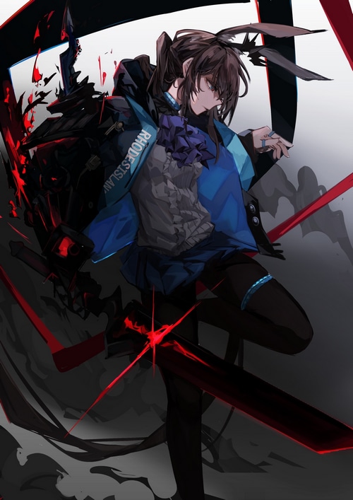 Amiya from Arknights with a glowing red sword