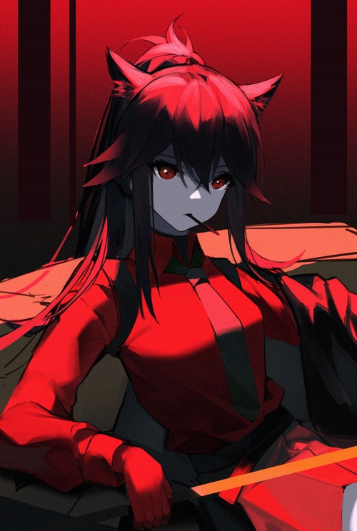 Anime girl with red eyes and cat ears