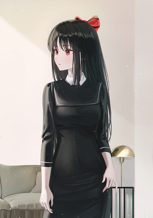 Kaguya Shinomiya in a black dress