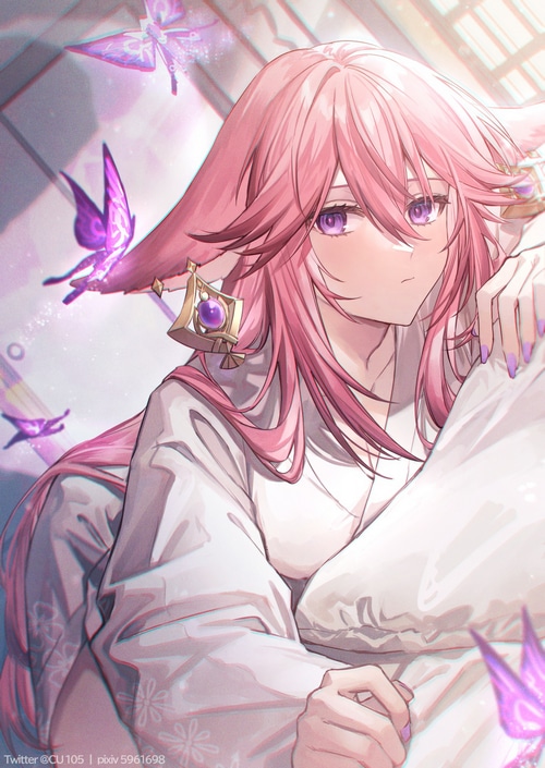Yae Miko from Genshin Impact with butterflies