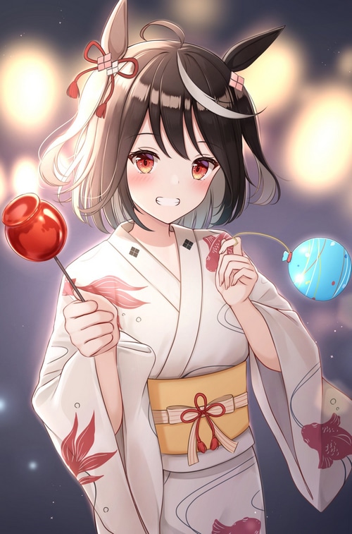 Kitasan Black in a Yukata with Festival Games