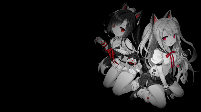 4K Cat girls with red eyes and tails