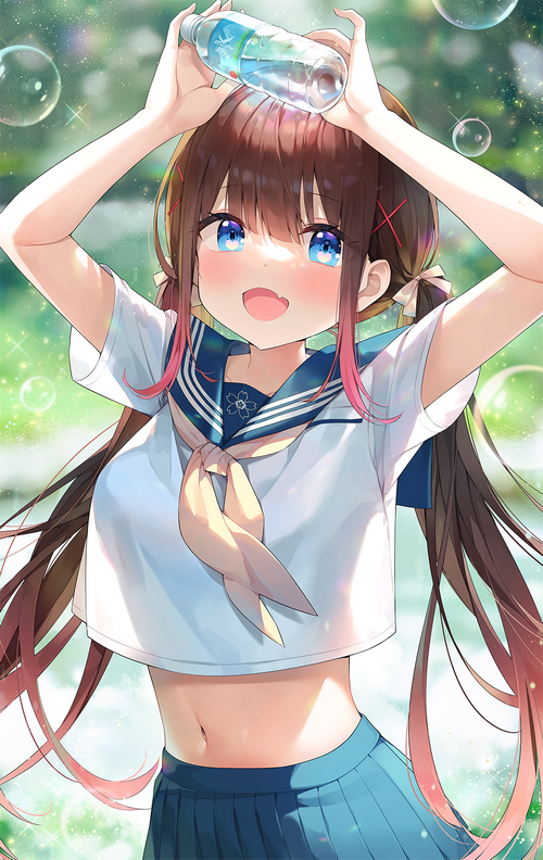 Schoolgirl with water bottle and heart eyes