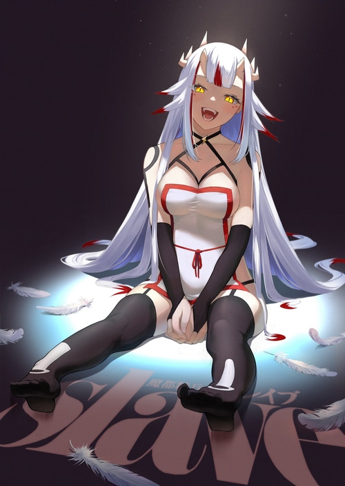 Anime girl with white hair and horns