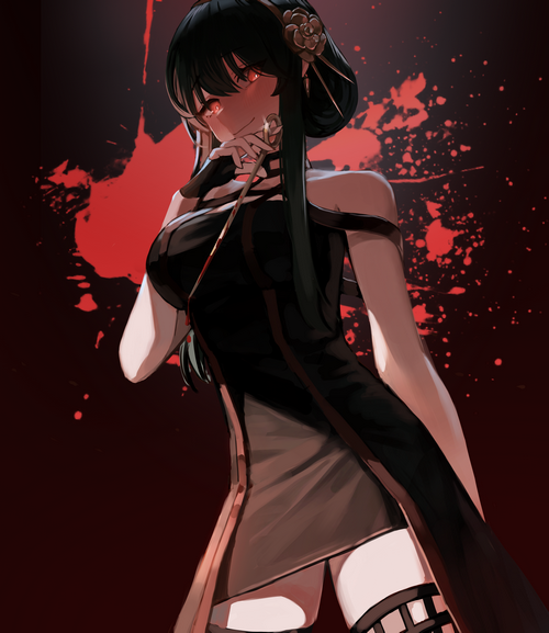 Yor Forger from Spy x Family with blood splatters