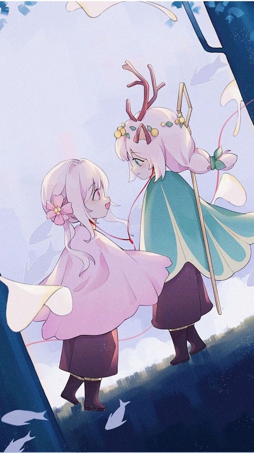 Fantasy girls with flowers and antlers
