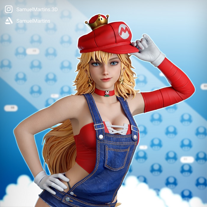 Princess Peach as Mario by Samuel Martins