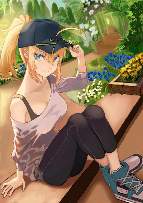 Mysterious Heroine X from Fate/Grand Order in a garden