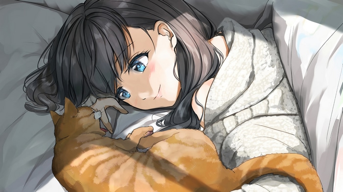 Girl with blue eyes and cat