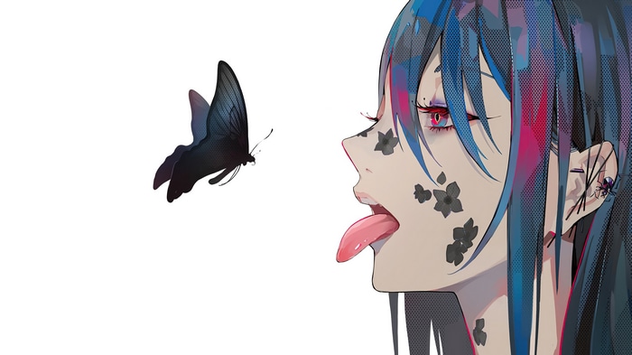 4K anime girl with butterfly and tongue out