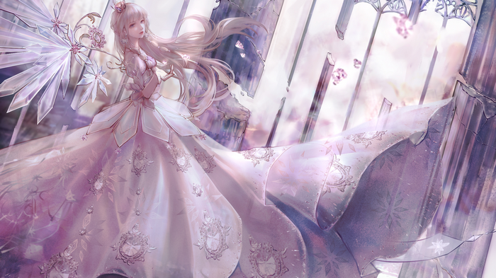 Fantasy girl in a white dress with a crown