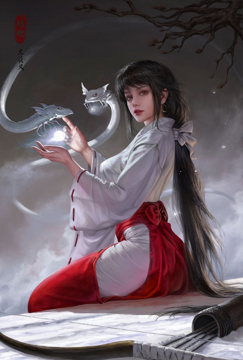 JiaYuan Song's Fantasy Art of a Woman with Dragons