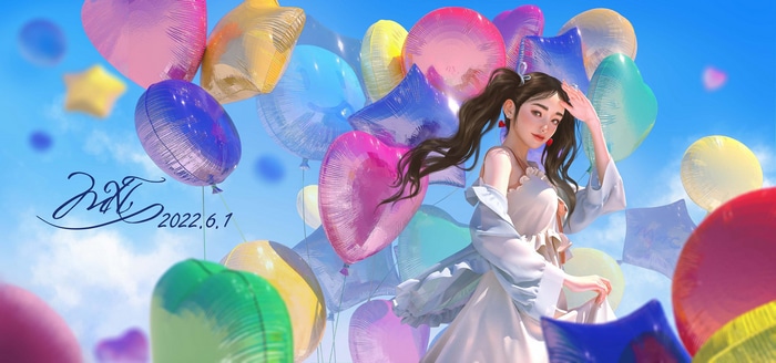 Girl with Balloons and Date