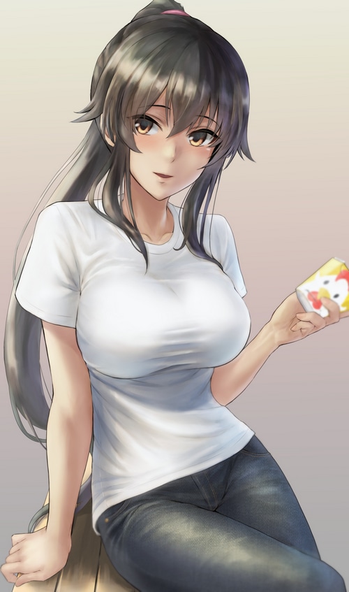 Yahagi from Kantai Collection holding a drink