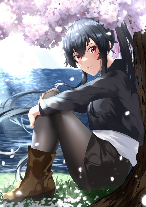 Yahagi from Kantai Collection under cherry blossoms