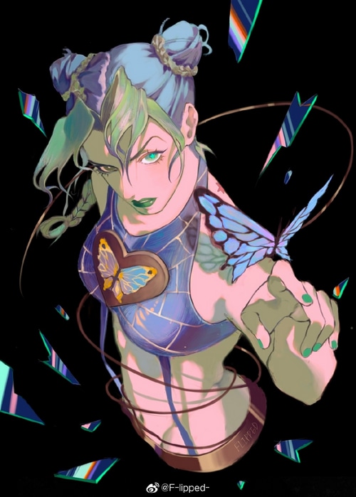 Jolyne Kujo from JoJo's Bizarre Adventure with Butterflies