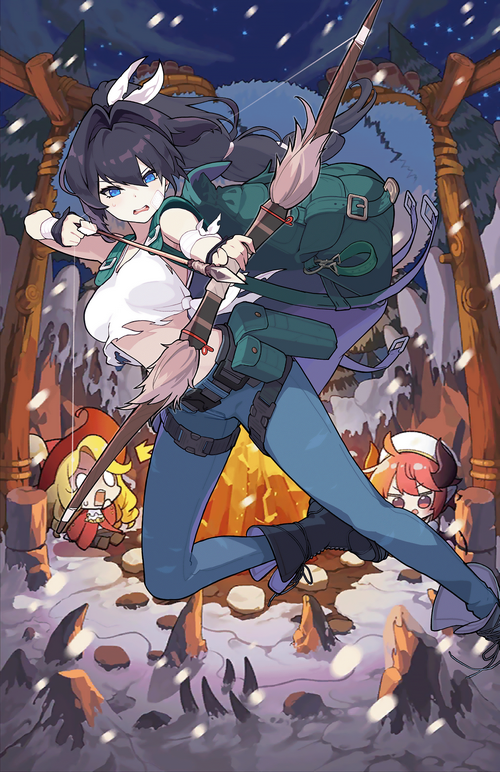 Catherine aiming a bow and arrow in Guardian Tales