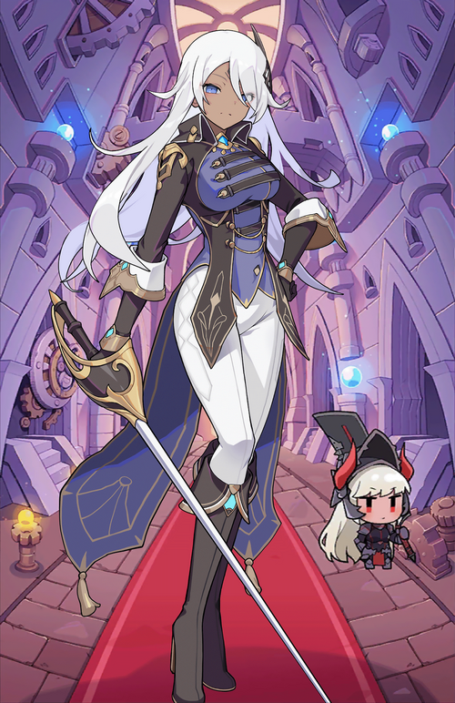 Aisha from Guardian Tales with a sword