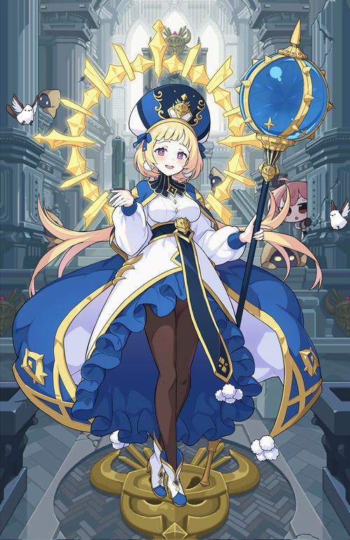 Veronica from Guardian Tales with a staff