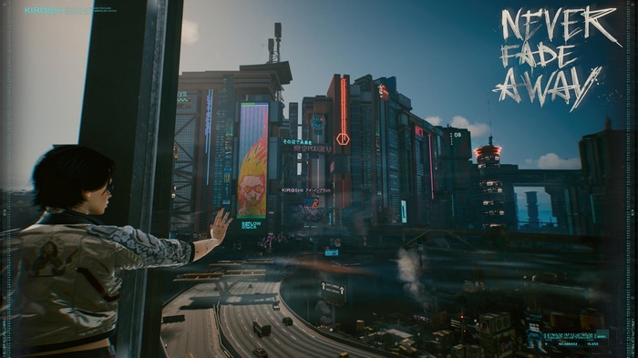 4K Cyberpunk 2077 V in futuristic city