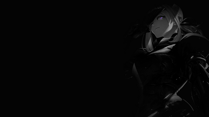 Anime girl with purple eyes in armor