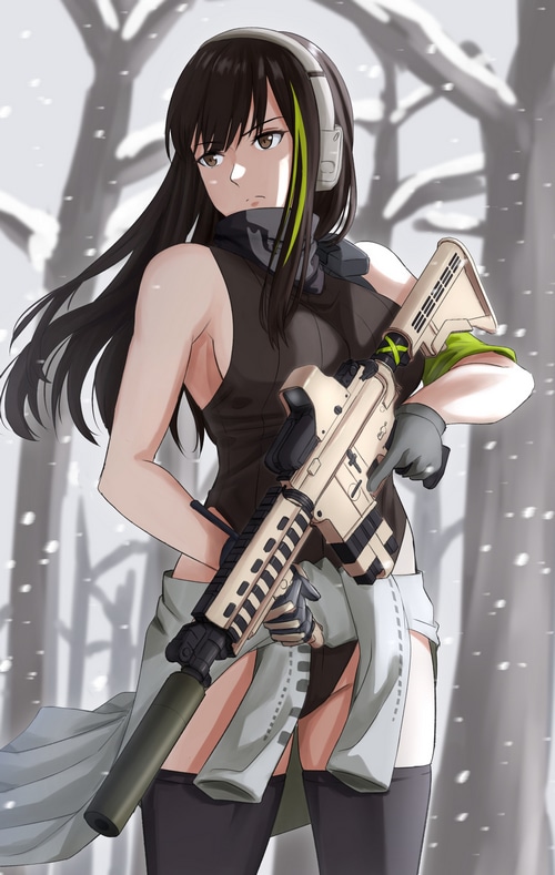 Anime Girl with M4A1 Rifle in Snow